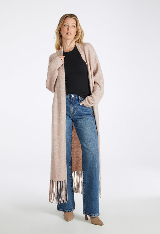 Fringe Duster Cardigan Warm Taupe Heather