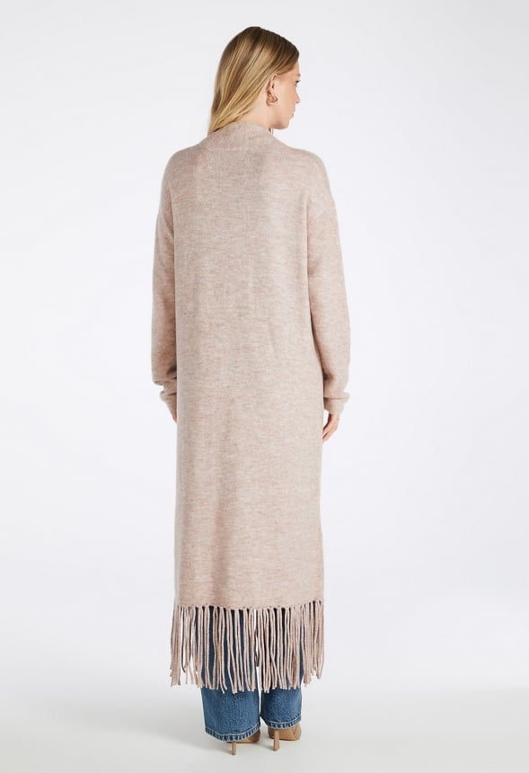 Fringe Duster Cardigan Warm Taupe Heather