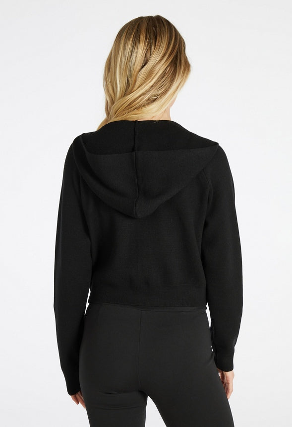 Cropped Hoodie Zip Sweater Black Caviar
