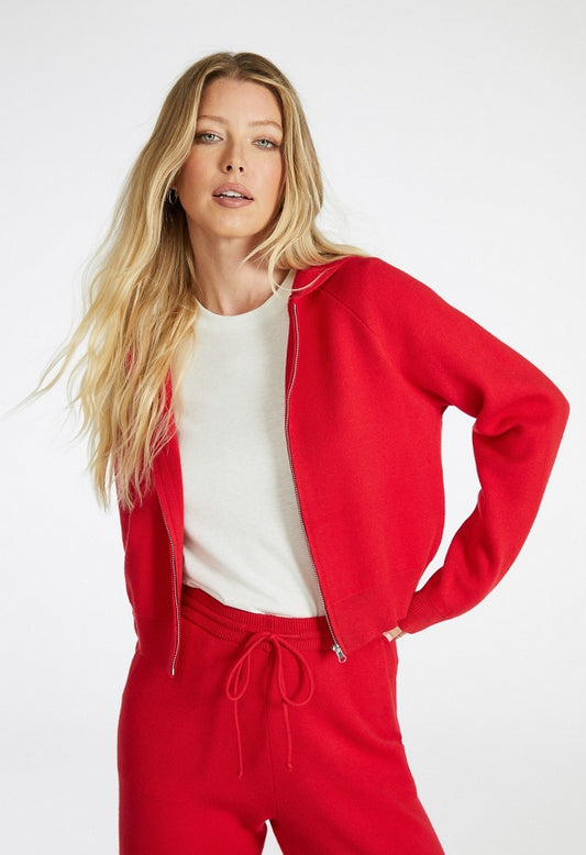 Cropped Hoodie Zip Sweater Salsa Red