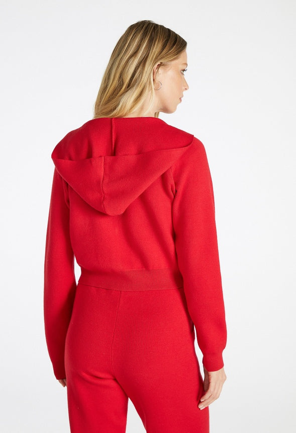 Cropped Hoodie Zip Sweater Salsa Red