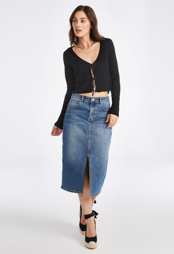 Tie Front Cardigan Black