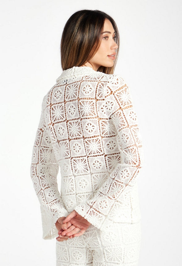 Crochet Button Down Shirt Bright White