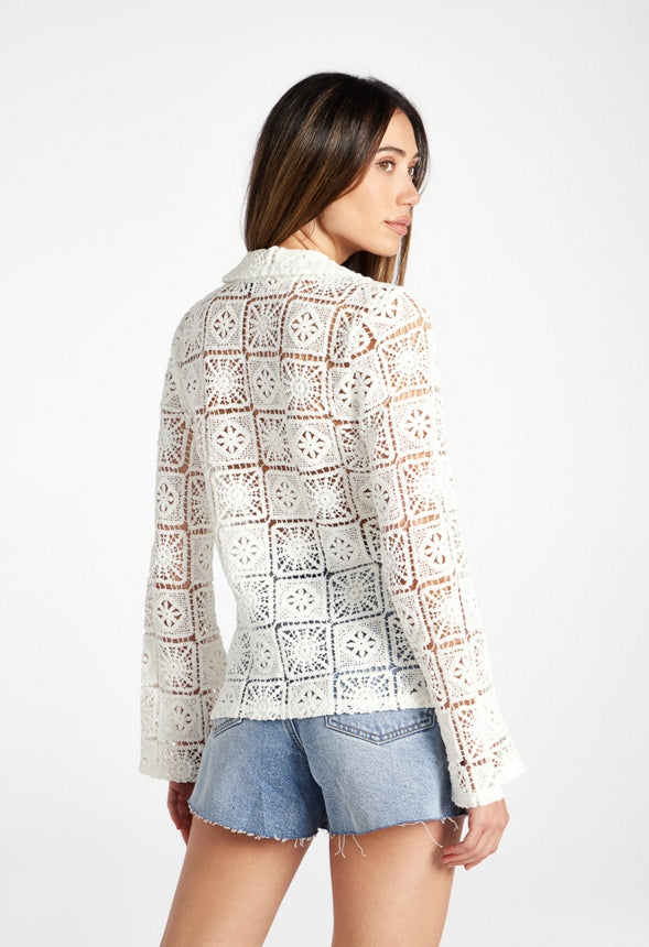 Crochet Button Down Shirt Bright White