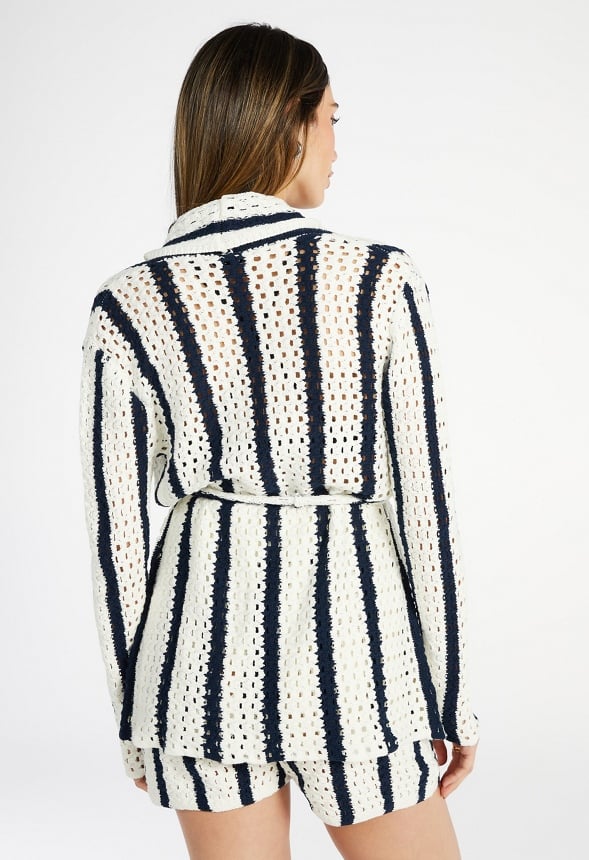 Crochet Belted Cardigan Marshmallow/ Sky Captain