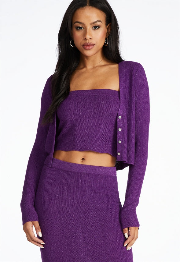 Lurex Rib Crop Cardigan Dewberry Purple