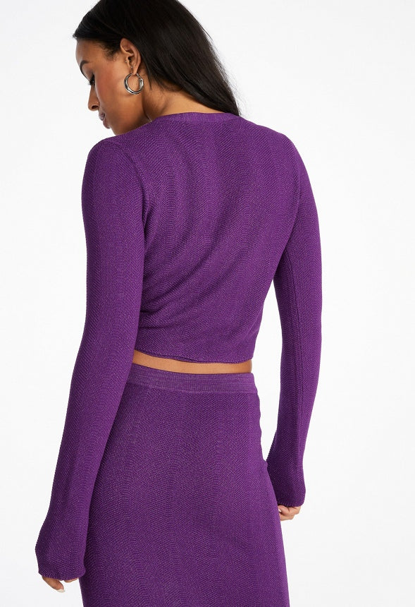 Lurex Rib Crop Cardigan Dewberry Purple
