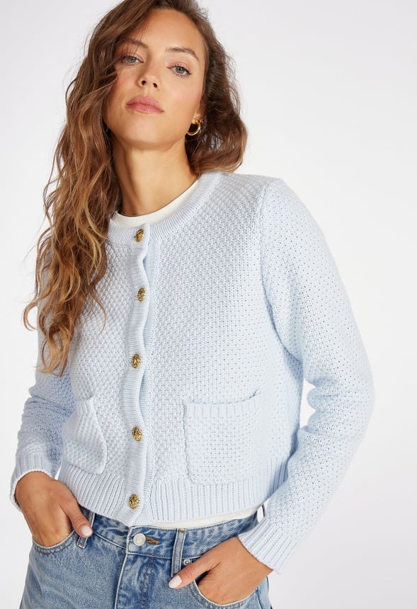 Crew Neck Cardigan Illusion Blue
