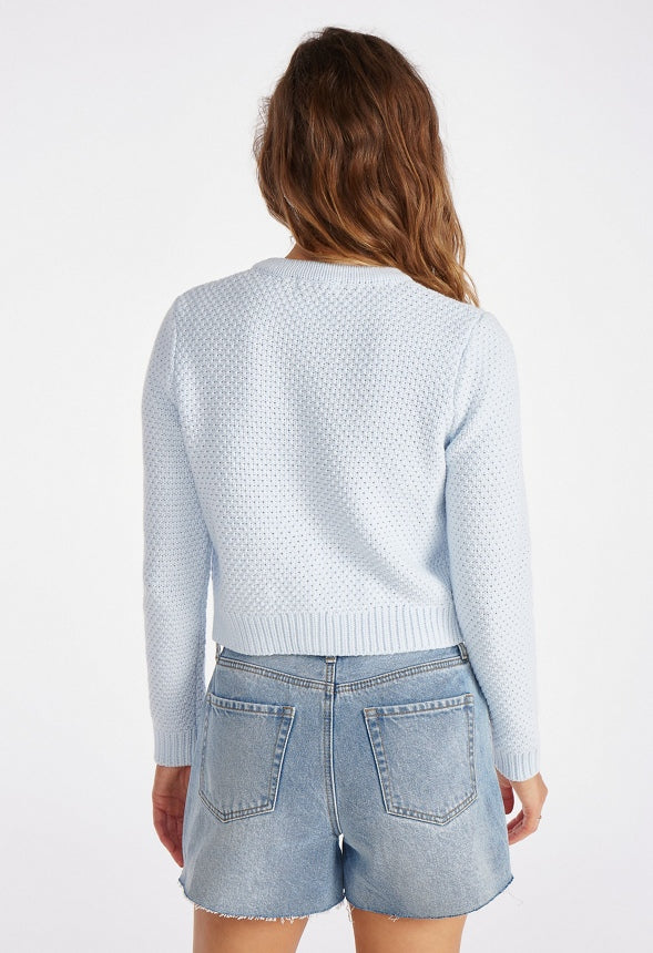 Crew Neck Cardigan Illusion Blue