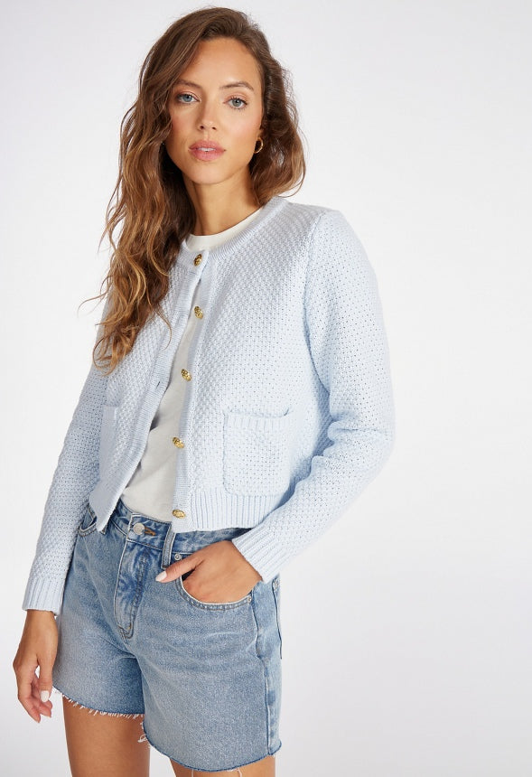 Crew Neck Cardigan Illusion Blue