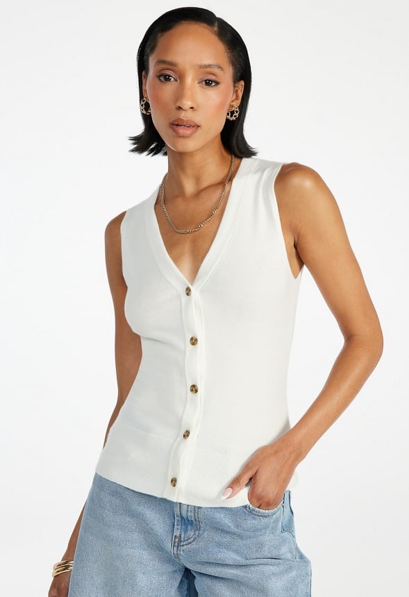 V-Neck Sweater Vest Pristine White