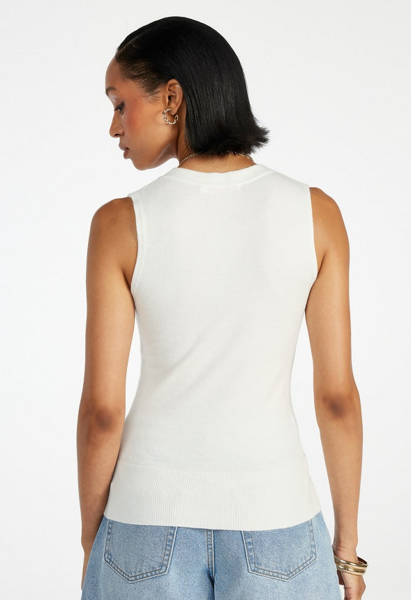 V-Neck Sweater Vest Pristine White