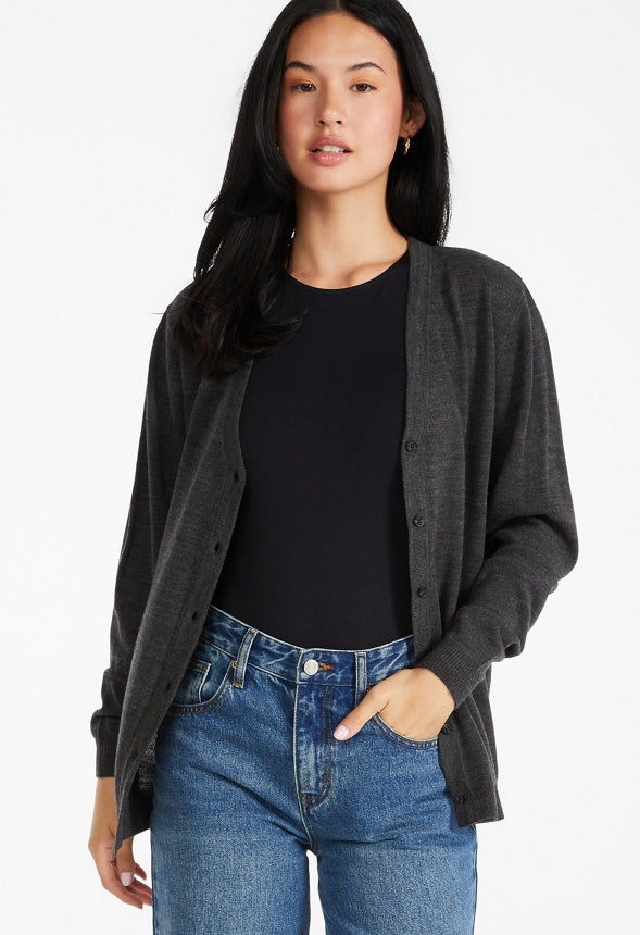 Fine Knit Cardigan Charcoal Heather