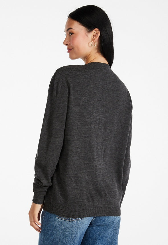 Fine Knit Cardigan Charcoal Heather