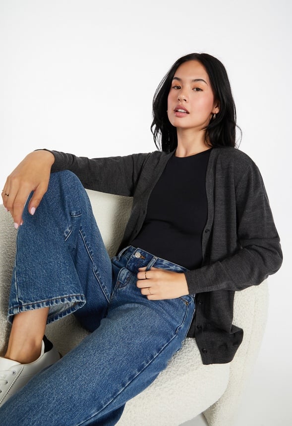 Fine Knit Cardigan Charcoal Heather