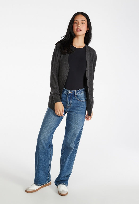 Fine Knit Cardigan Charcoal Heather