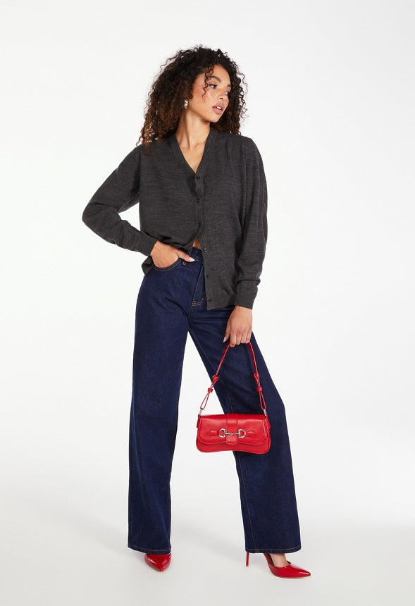 Fine Knit Cardigan Charcoal Heather