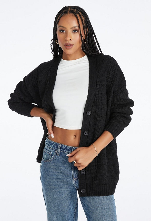 Cable Boyfriend Cardigan Black Caviar