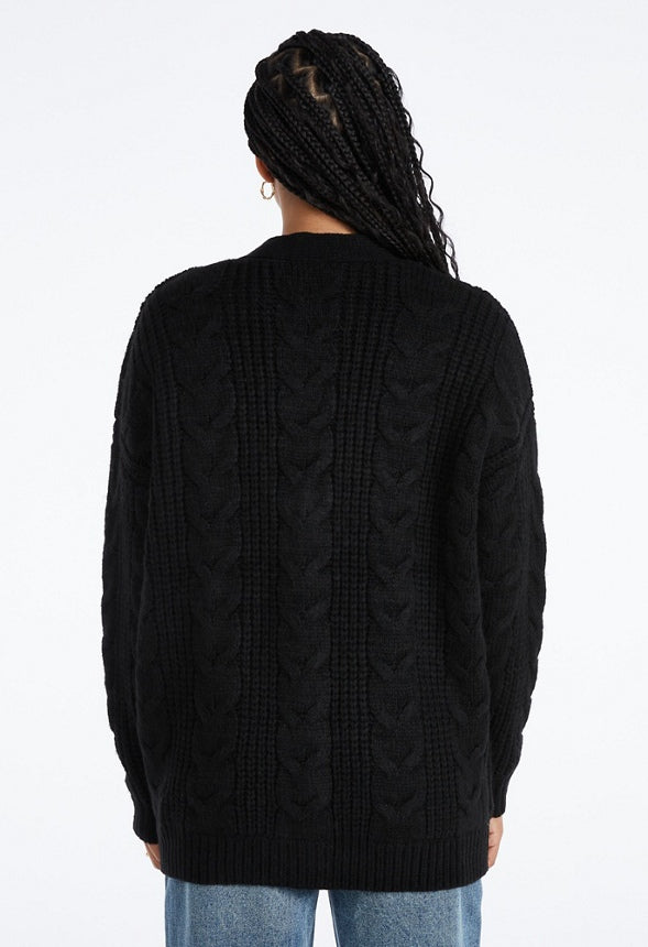 Cable Boyfriend Cardigan Black Caviar