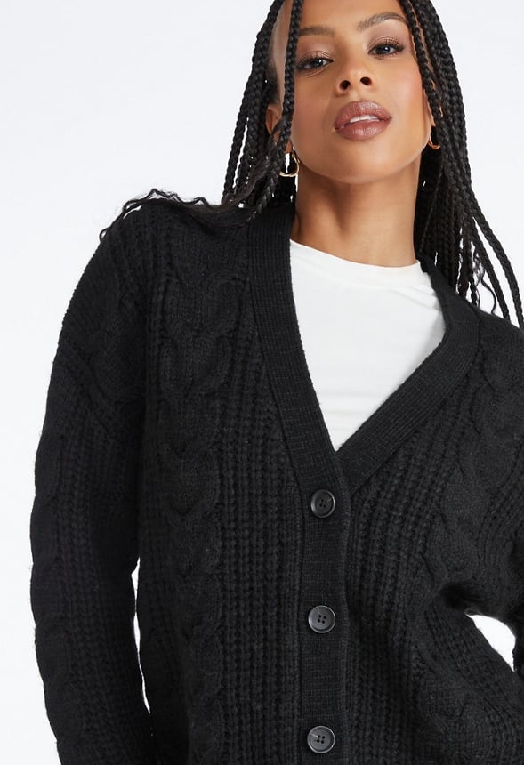 Cable Boyfriend Cardigan Black Caviar