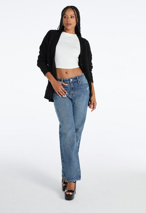 Cable Boyfriend Cardigan Black Caviar