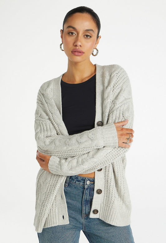 Cable Boyfriend Cardigan Light Heather Grey