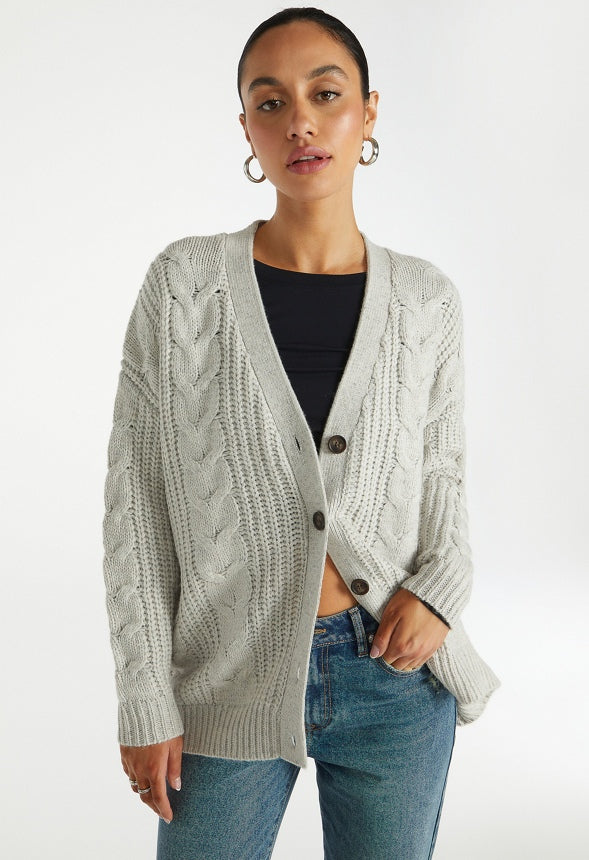 Cable Boyfriend Cardigan Light Heather Grey