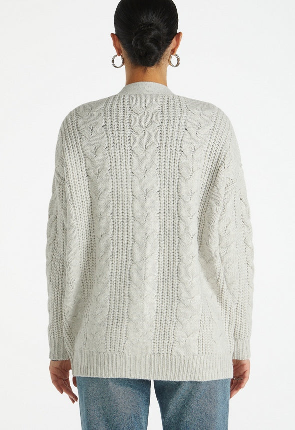 Cable Boyfriend Cardigan Light Heather Grey