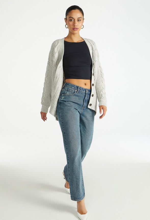 Cable Boyfriend Cardigan Light Heather Grey