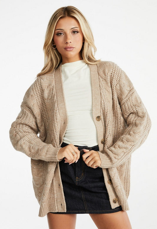 Cable Boyfriend Cardigan Oatmeal Heather