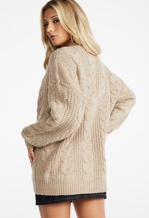 Cable Boyfriend Cardigan Oatmeal Heather