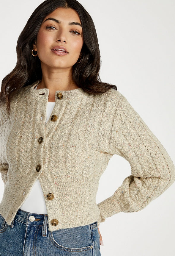 Slim Cable Cardigan Bone