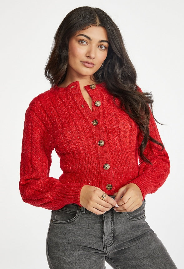 Slim Cable Cardigan Salsa Red