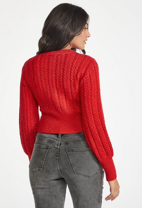 Slim Cable Cardigan Salsa Red