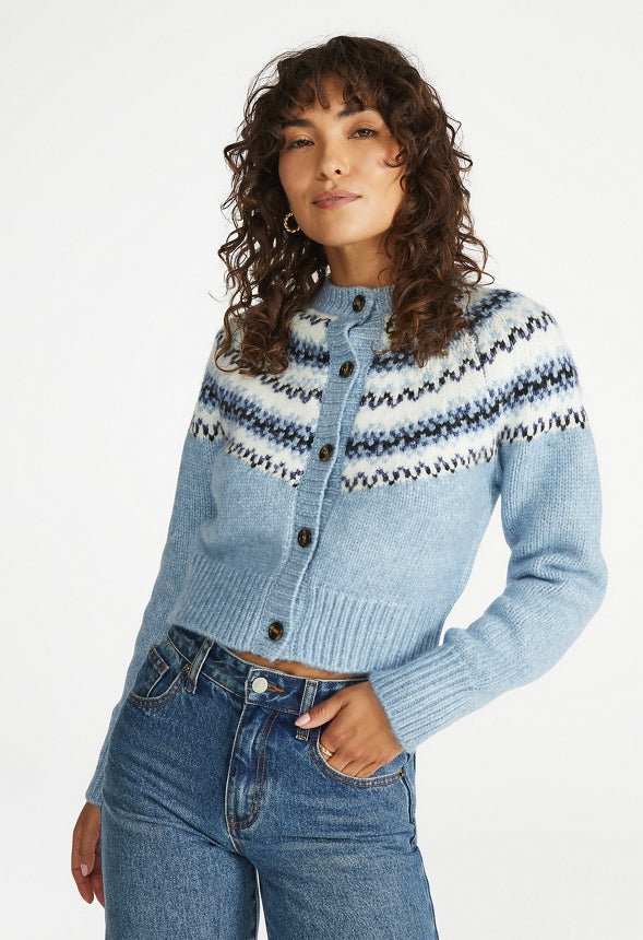 Fair Isle Cardigan Illusion Blue
