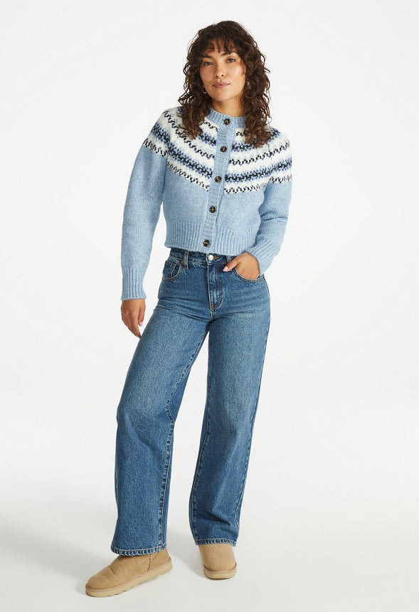 Fair Isle Cardigan Illusion Blue