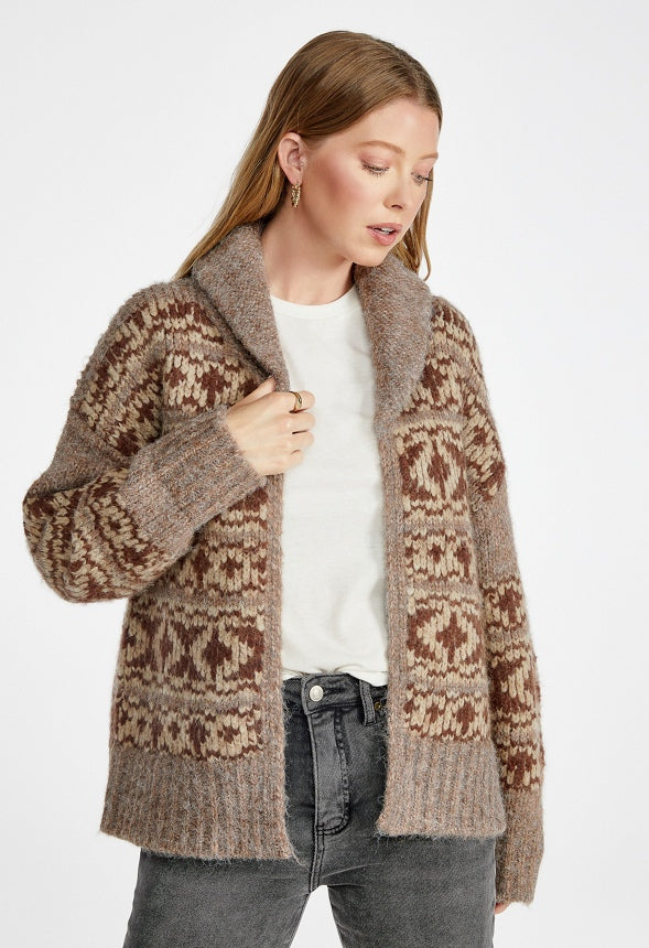 Novelty Shawl Cardigan Brown Multi