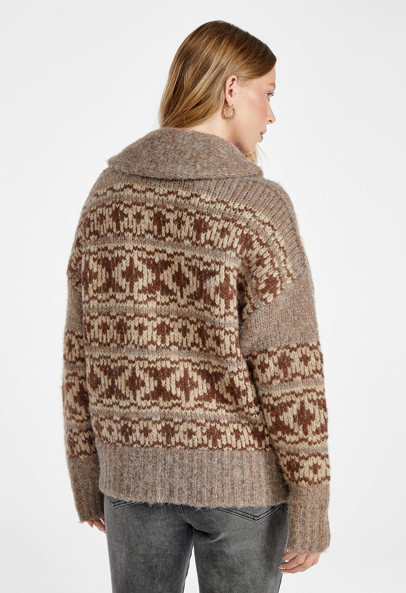 Novelty Shawl Cardigan Brown Multi