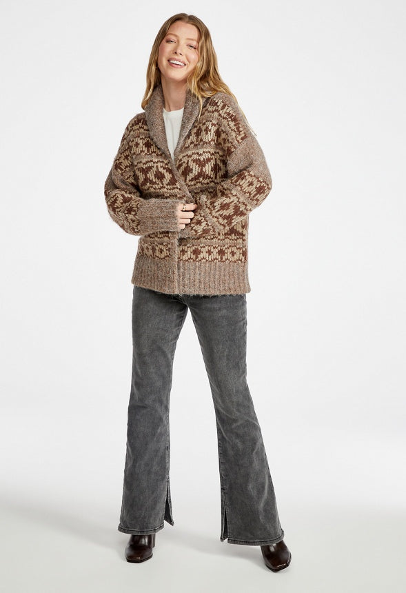 Novelty Shawl Cardigan Brown Multi