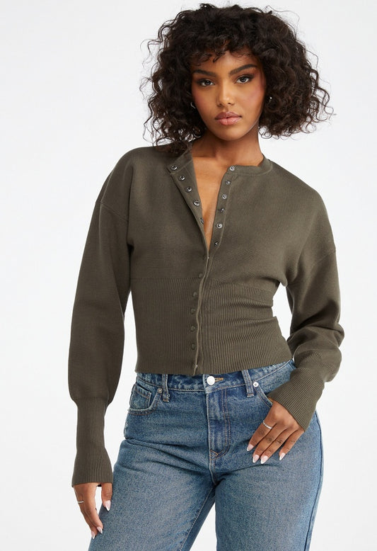 Cinched Waist Cardigan Military Olive