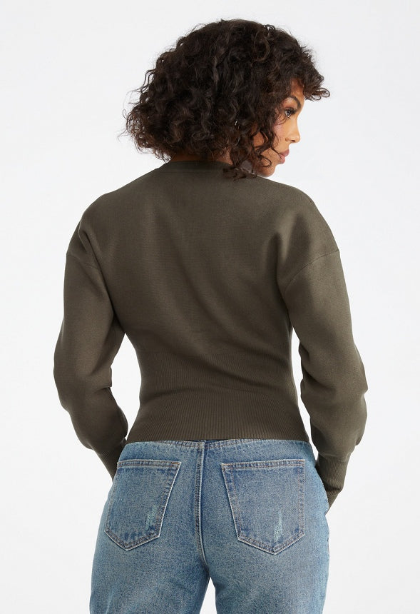Cinched Waist Cardigan Military Olive
