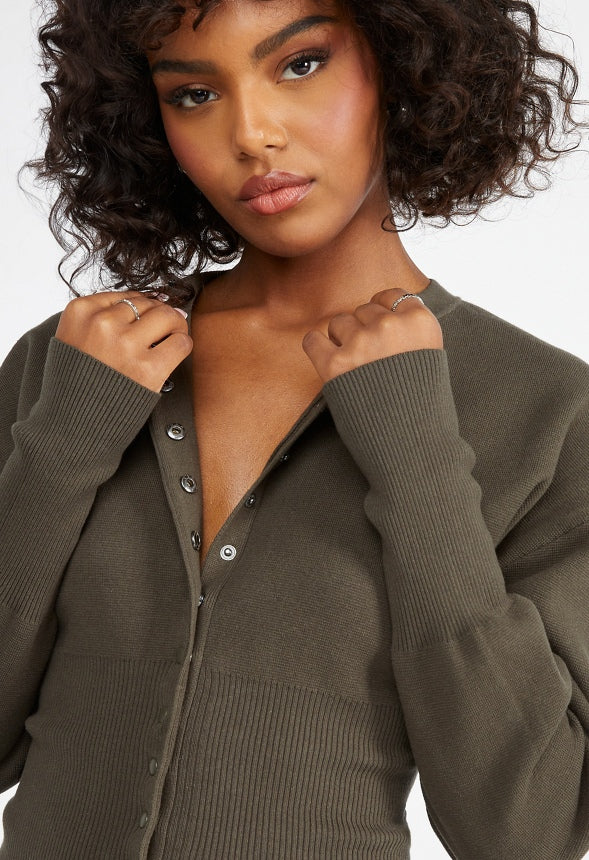 Cinched Waist Cardigan Military Olive
