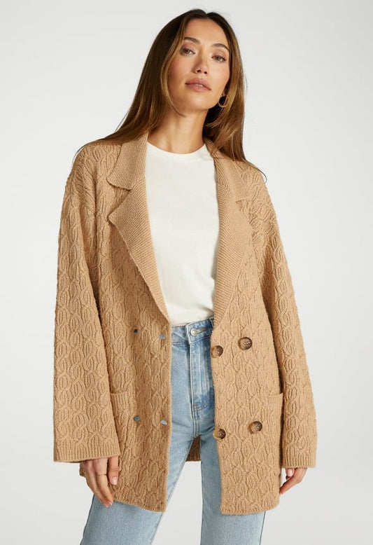 Cable Knit Shawl Cardigan Camel