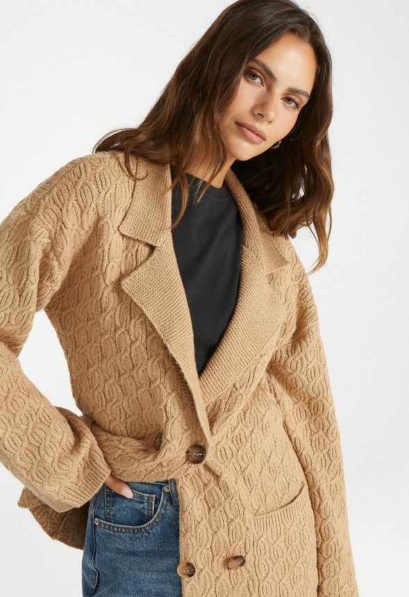 Cable Knit Shawl Cardigan Camel