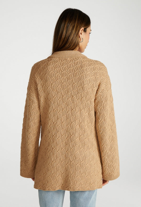 Cable Knit Shawl Cardigan Camel