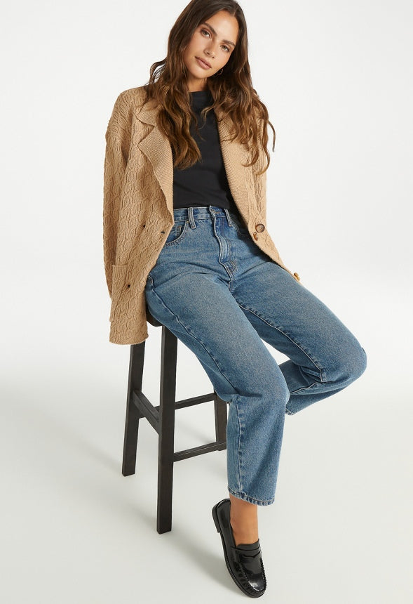 Cable Knit Shawl Cardigan Camel