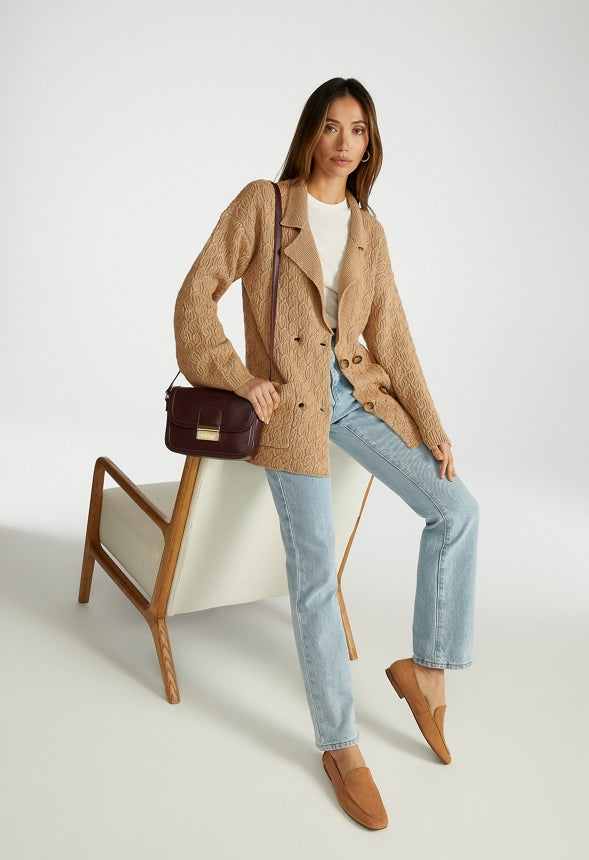 Cable Knit Shawl Cardigan Camel