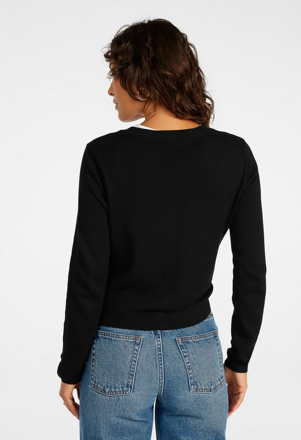 Cropped Fine Knit Cardigan Black Caviar