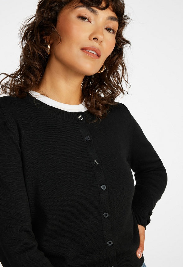 Cropped Fine Knit Cardigan Black Caviar