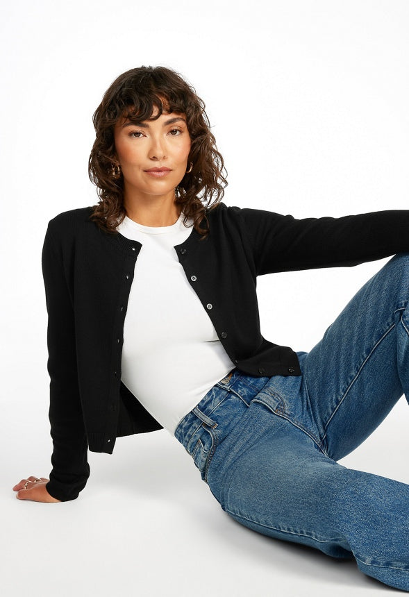 Cropped Fine Knit Cardigan Black Caviar
